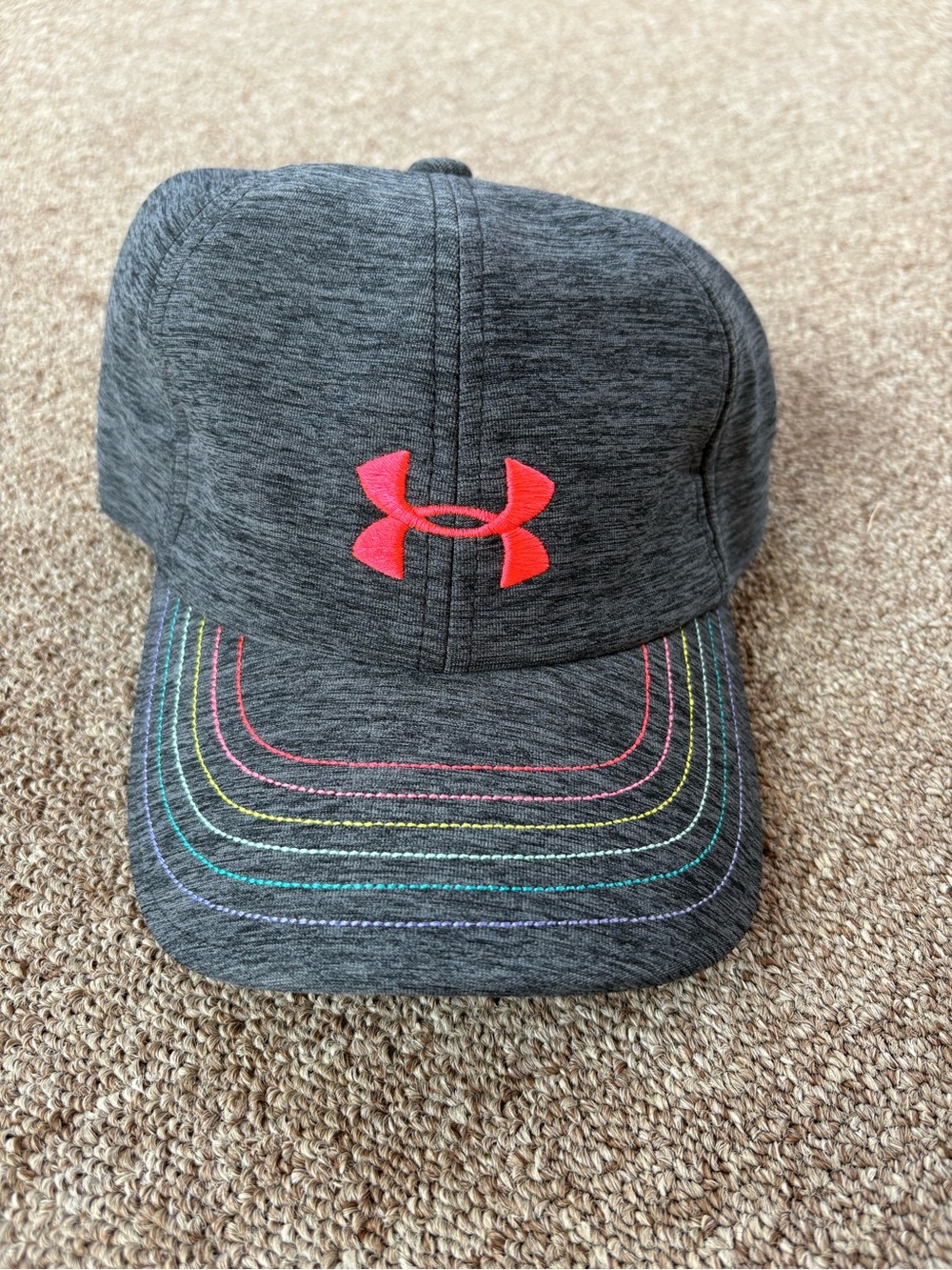 Under Armour Dark Gray Cap with Pink Logo and Rainbow Stitching